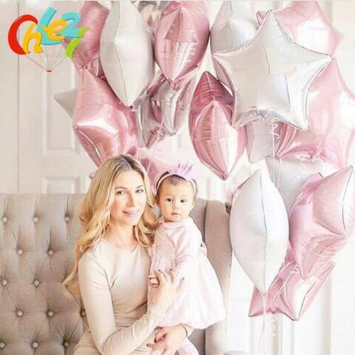 12pcs Star Balloon 18inch Pink White Silver Foil Balloons Wedding Birthday Party Supplies Girls 1st Party Decoration Baby Shower