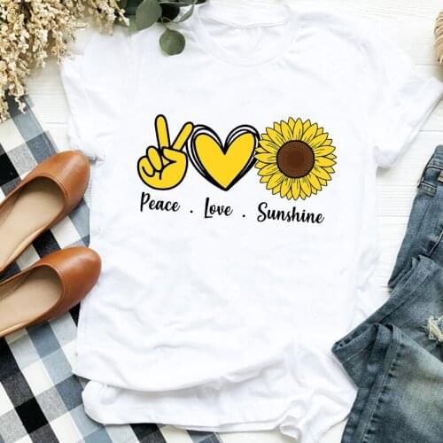 Women Lady Sunflower Love Heart Floral Fashion 90s Style Print Shirt T Tee for Womens Clothes Tshirt Female Top Graphic T-shirt