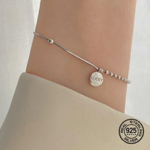 Round Lucky Bean Chain Bracelets For Women Silver Beads Asymmetry Link Simplicity All-Match Female Jewelry Girl Friendship Gifts