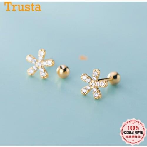 Trustdavis Real 925 Sterling Silver Fashion Sweet Flower CZ Screw Stud Earrings For Women Wedding Party Fine S925Jewelry DA1922