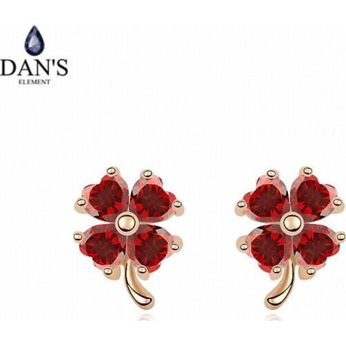 DANS ELEMENT New Sales Genuine Austrian Crystal Champagne Gold Color Flower Earrings For Women Valentines Gift 100716red