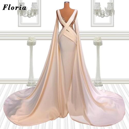 Dubai Haute White Satin Beading Celebrity Dress Split Side Cut Out Evening Wear Dresses Dubai Wedding Party Gown Prom Dress 2021