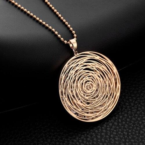 Long Necklaces For Women Gold Silver Plated Round Pendant Sweater Accessory Fashion Statement Jewelry Crystal Necklace Gift 2021