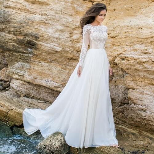 Lace Wedding Dress 2021 Long Sleeve Sexy Party Dress vestido de novia White/Lvory Bride Dresses Chiffon Elegant Wedding Gowns