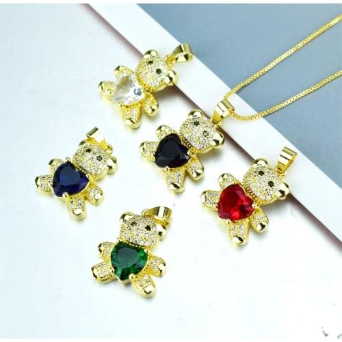 Women Fashion Jewelry Bear Pendant Necklace 5 Styles 5 Colors Design Pave Setting Zircon Collares Gold-chain New Necklace 2021