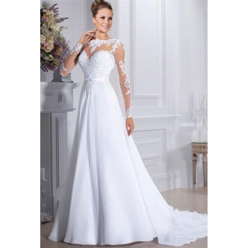 Long Sleeves A-Line Wedding Dresses Lace Appliques Chiffon Long Bridal Gowns Retro 2021 Formal Women Wedding Gown Custom