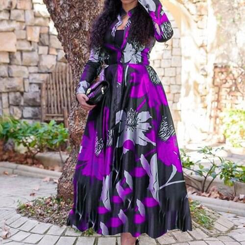 2021 Spring Digital Printing Elegant Ladies Dresses Women Long Sleeve Round Neck Party Dress Autumn Vintage Female Dress Vestido