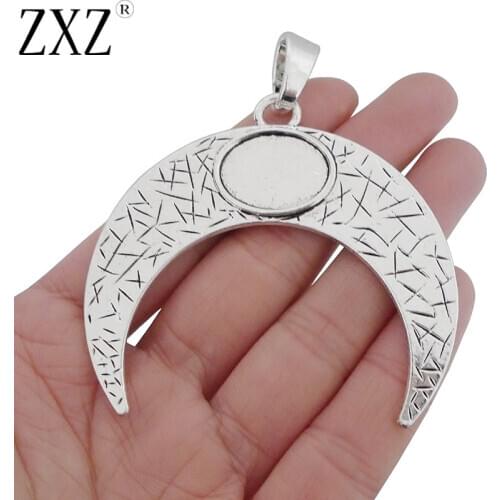 ZXZ 2pcs Large Crescent Moon Double Horn Charms Pendants for Necklace Jewelry Making Findings 75x66mm