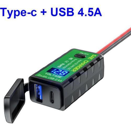 Motorcycles USB 5v 4.5a type-c adapter with volmeter to sae connector1.6 meter cable SAE for car boat RV
