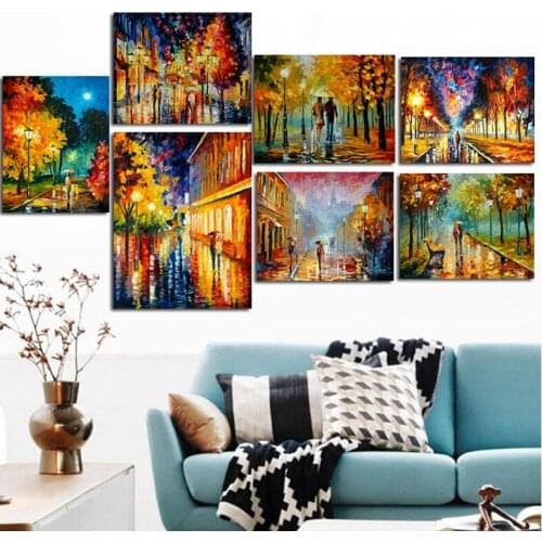 Diy diamond painting abstract night street scenery oil painting style 5d diamond embroidery sale landscape wall stickersZP-336