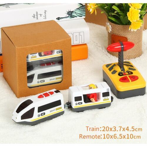 White Remote Control Electric Train Toy Magnetic Slot Compatible with Brio Wooden Track Car Toy Kids Gift