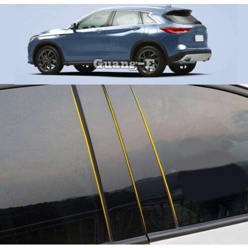 Car PC Material Pillar Post Cover Door Trim Window Piano Black Molding Sticker Plate 6pcs For Lnfiniti QX50 2018-2022
