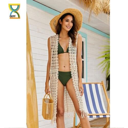 CGYY 2021 Knitted Beach Dress Cover Up Crochet Tunic Pareo Praia Salida De Playa Beachwear