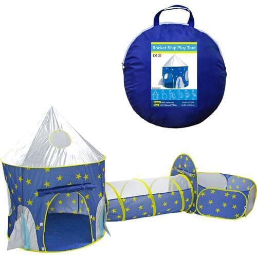 3-in-1 Portable Spaceship Childrens Tent Tipi Dry Pool Ball Rocket Ship Tent For Kids With A Tunnel Childrens Tent Playhouse