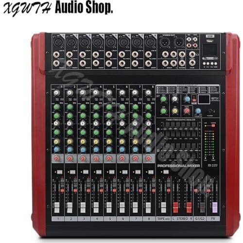 DJ Amplifier Mixer 8 Channel USB Bluetooth Mixing Console 500W + 500W High Power Audio Stage Equipment with + 48V Phantom Power