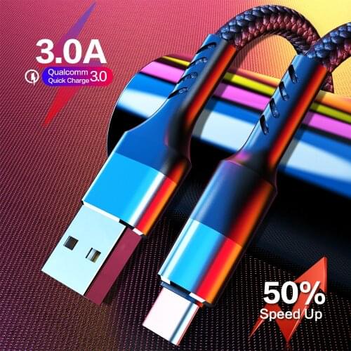 3A Type C Micro USB Fast charging Cable for Huawei p40 Round Nylon Braided Data Cable QC 3.0 Charger Phone Cable For Xiaomi 10 9