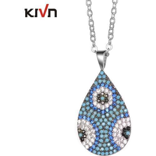 KIVN Fashion Jewelry Turkish Blue eye Pave CZ Cubic Zirconia Womens Girls Bridal Wedding Pendant Necklaces Birthday Gifts