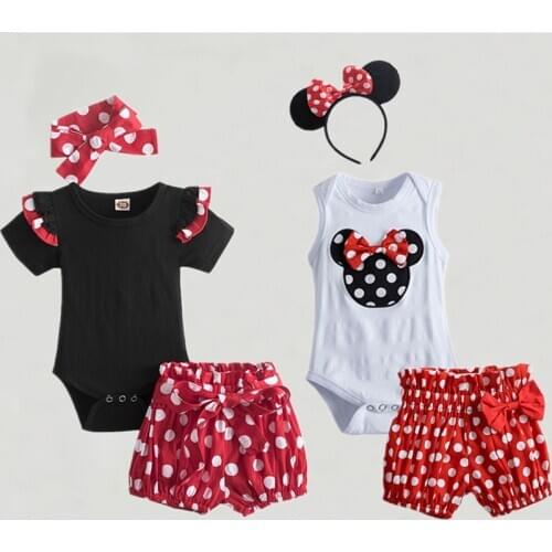 Baby Girls Romper Clothing Set Polka-Dots Style Headband Jumpsuit Short Pants for Toddler Kids Casual Outfits Suit Girls Clothes