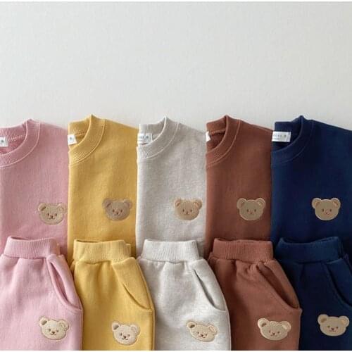 9071 Children Clothing Set Bear Head Suit Autumn 2021 Fashion Boys Suit Sprot Clothes Girls Two Piece Clothes Sweater+Pant