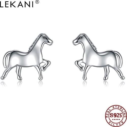 LEKANI Genuine 925 Sterling Silver Cute Pony Animal Earrings For Women Minimalist Trendy Small Ear Studs Silver Jewelry Gift