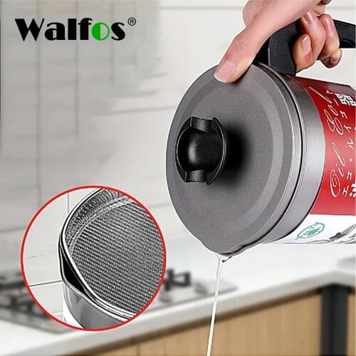 WALFOS 1.4L Stainless Steel Pig Oil Tank Filter Oil Tank Large Capacity Filter Separator Oil Storage Tank Kitchen Tools