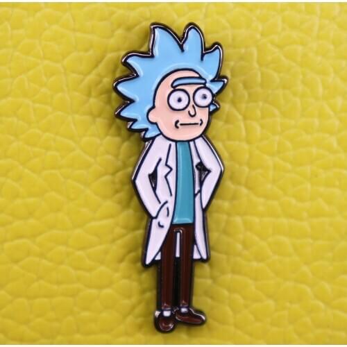 Cute tiny Rick brooch with less jaded and cynical cartoon pin features the drunken scientist we all know and love