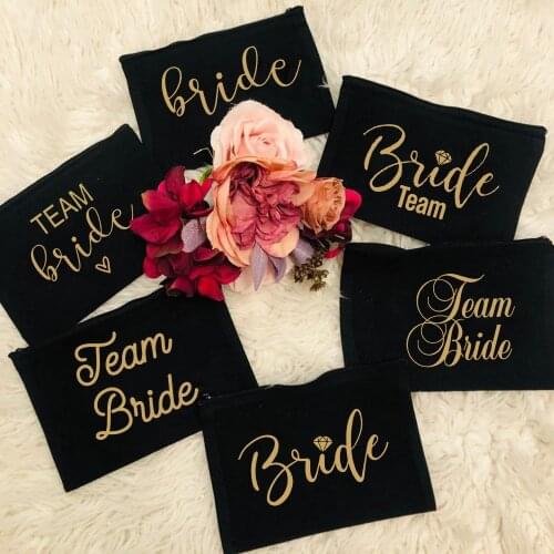 Fashion Bride Team Gold Print Canvas Makeup Bags Bachelorette Cosmetic Black Bag Maid of Honor Gift Wedding Party Zipper Pouch