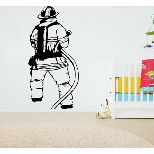 Firefighter Wall Decals Nursery Classroom Adornment Fireman Fire Department Bedroom Ceiling Wardrobe Vinyl Stickers Decor Z309