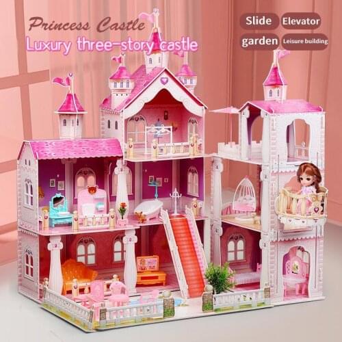 New Diy Family Doll House Accessories Toy With Miniature Furniture Garage Assemble Villa Doll House Toys For Girls Birthday Gift
