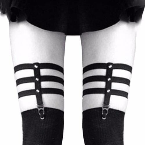 Women Adjustable Elastic Suspender Belt Girls Punk 3 Rows Pu Leather Leg Garter Belt Rivet Stud Thigh Ring Garter