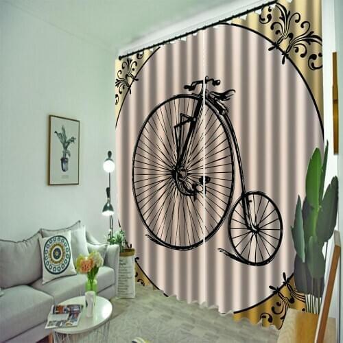 Simple retro bicycle curtains 3D Curtain Luxury Blackout Window Curtain Living Room Blackout curtain