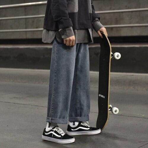 Straight Skate Jeans Mens Pants Loose Wide Leg Pants Hip Hop Streetwear Korea 2021