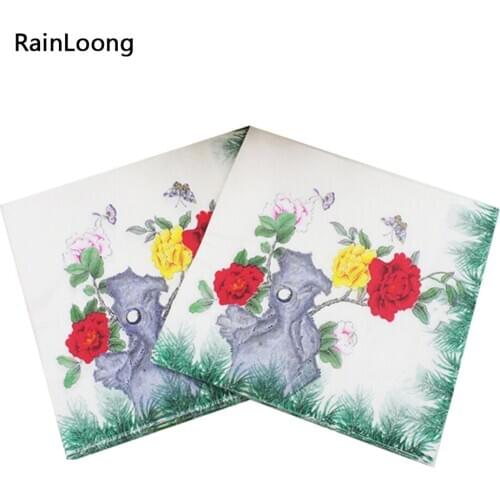 [RainLoong] Flower Printed Paper Napkin Green Floral Event & Party Supply Tissue Guardanapo Servilleta 33*33cm 1 pack