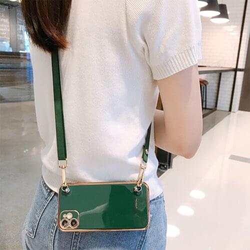 Luxury bling Portable lanyard Soft silicon phone case for apple iphone 12 Pro Max 7 8 Plus 11 X XS XR SE MiNi Gold Glossy cover