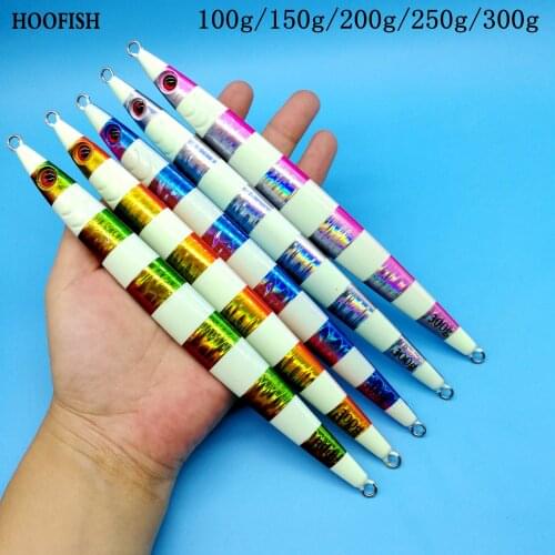HOOFISH 1pcs Deep sea Luminous Jigging Lure 100g/150g/200g/250g/300g Slow Sinking Jig lure Saltwater Hard Lure fishing tackle