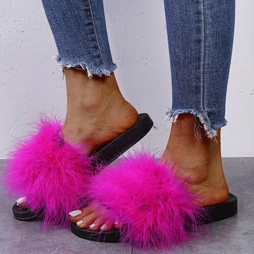Womens Sandals Flat-heeled Fashionable Plush Slippers, Candy Colors Are Available In Multiple Colors