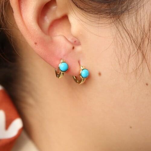 2021 Mini Hoop Single Stone Turquoises Gem Delicate 925 Sterling Gold Plated Huggie Women Girl Small Fashion Earring Jewelry