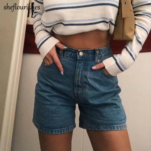 Vintage shorts women 2021 summer high waisted jeans shorts casual black jeans korean wide leg shorts hot denim jeans khaki 2021