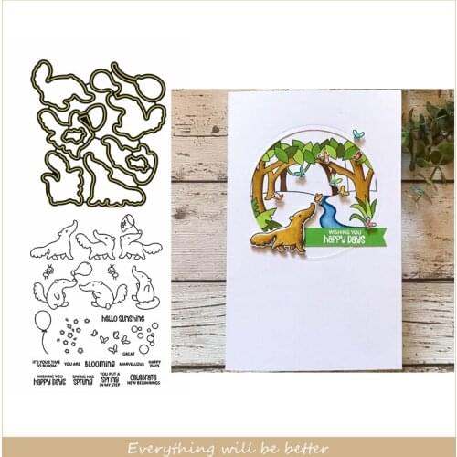 Anteater Butterfly Balloon Wish You Have Happy Days Letter Sentence Metal Cutting Dies Combine Match Clear Silicone Stamps Cards