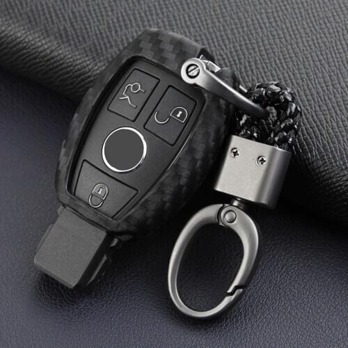 Silicone Carbon Fibre Car Key Case Remote Shell Cover Fit For Mercedes-Benz A/B/C/E/S/G/M/V-Class GLC GLK GLS Protector Keychain