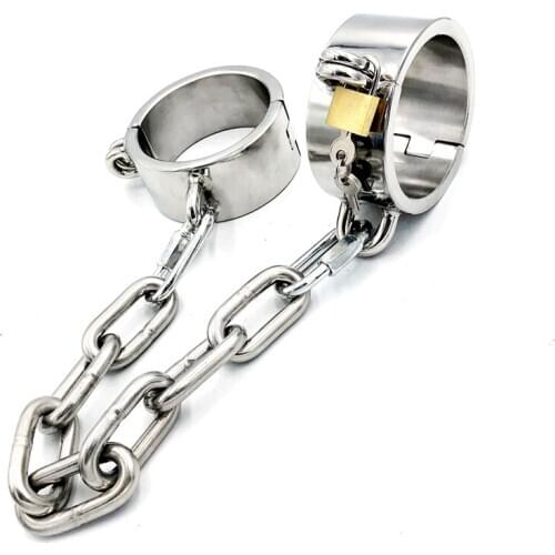 Heavy Detachable Stainless Steel Ankle Cuffs Fetish Slave Shackles Leg Cuffs SM Chastity Device Restraints Sex Shop For Couples