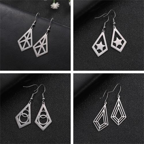 Teamer Rhombus Geometric Earrings Hollow Heart Star Stainless Steel Drop Earrrings for Women Fashion Jewelry Black Brincos
