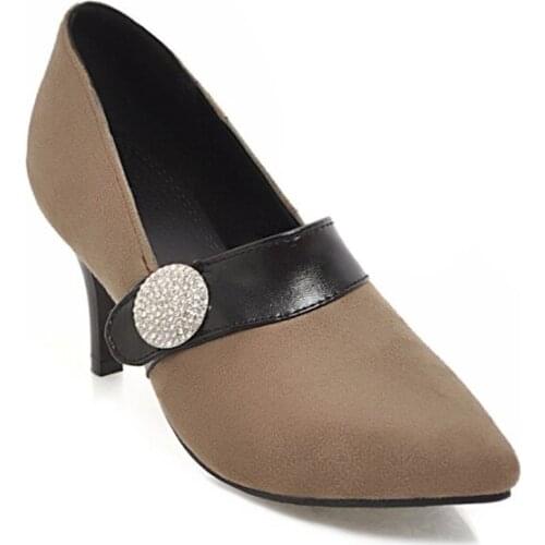 Big Size 9 10 11 12 ladies high heels women shoes woman pumps Tip drill buckle and slim heel single shoe