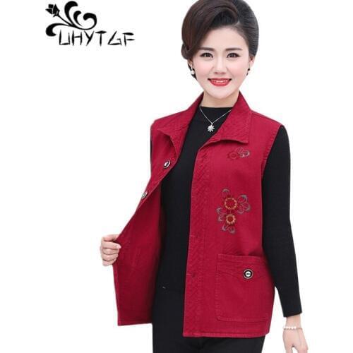 UHYTGF Vests for women fashion embroidery spring autumn vest female sleeveless thin plus size vest waistcoat colete feminino 592