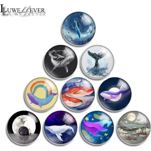 12mm 14mm 16mm 20mm 25mm 30mm 565 Whale Mix Round Glass Cabochon Jewelry Finding 18mm Snap Button Charm Bracelet