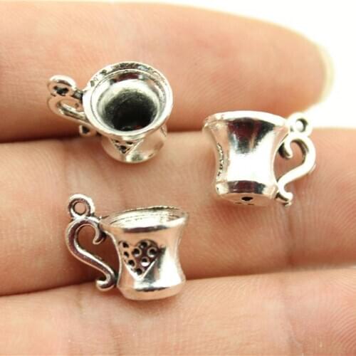 10pcs 10x15mm 2 Colors Antique Silver Color Antique Bronze Plated 3D Tea Cup Charms Charms Tap Cup Coffee Cup Charm