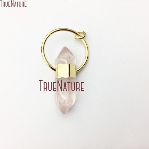 10Pcs Rose Quartzs Pendant Gold Color Faceted Double Point Pendant 55x30mm PM14984