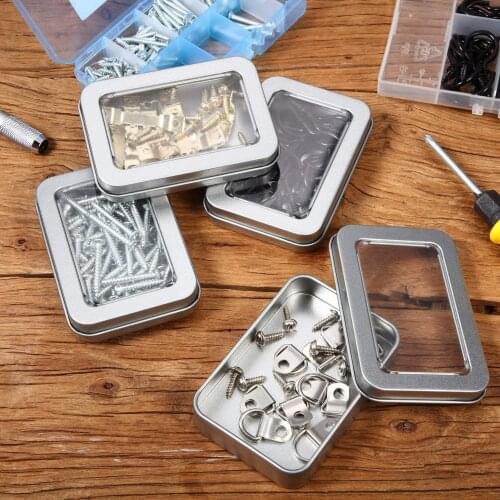 2PCS Mini Tin Box With Clear Cover Storage Box Wedding Jewelry Pill Cases Portable Tin Boxes Container Cosmetic Organizer