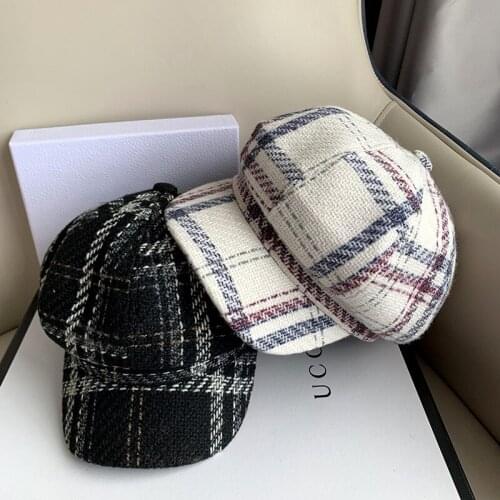 2020 Autumn And Winter Octagonal Hat Retro Plaid Cotton And Linen Warm Womens Navy Hat Baseball Cap Painter Hat Europe
