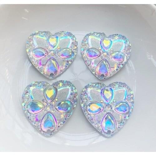 24pcs/lot Black AB & White ab heart Shape 2 Holes Loose Flatback Rhinestone Child Scrapbook Craft/wedding decorate 25mm -T07